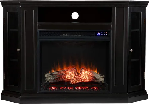 Vista 2 de SEI Furniture Claremont Corner - Chimenea eléctrica convertible con almacenamiento, color negro