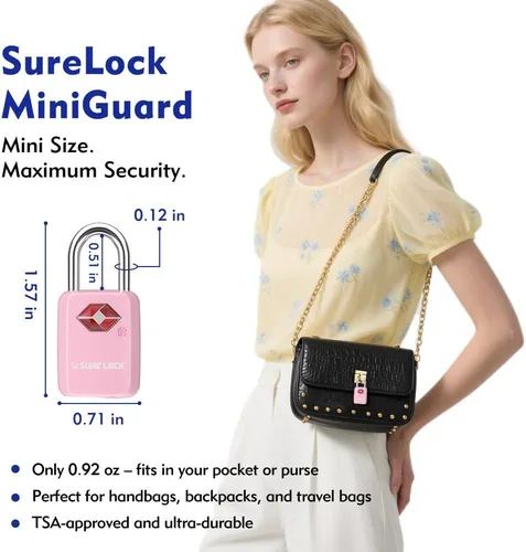 Vista 3 de Sure Lock Cerraduras de equipaje aprobadas por la TSA con llaves para viajes, cuerpo de aleación de zinc con grillete de acero, llave similar, llave