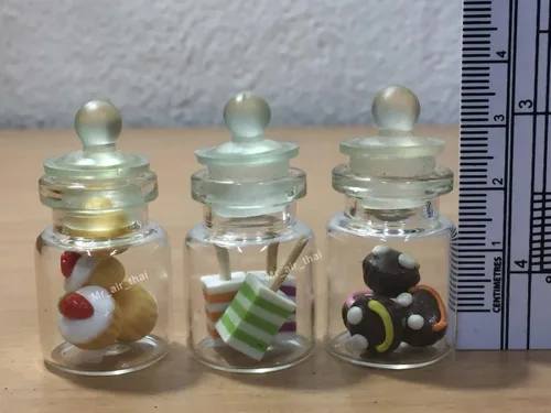 Vista 3 de 3pc Miniatura Alimentos Galleta Pastel Chocolate Candy Dollhouse Donut en Vidrio Transparente Mini Botella de Fruta Alimentos #MF043