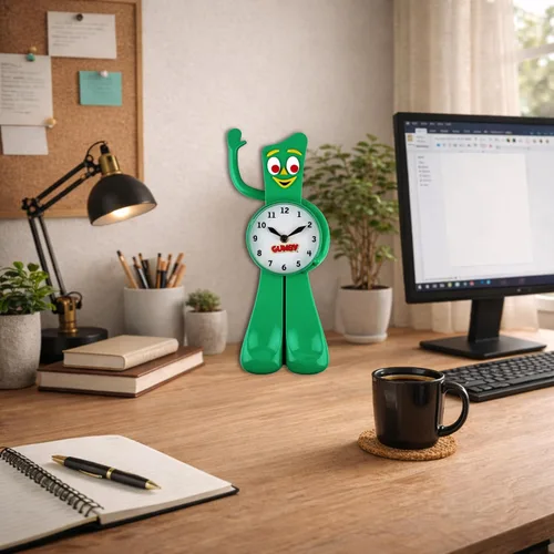 Vista 2 de NJ Croce Gumby - Reloj de movimiento 3D con brazo agitador, 13 pulgadas de alto, divertido reloj retro nostálgico para todas las edades