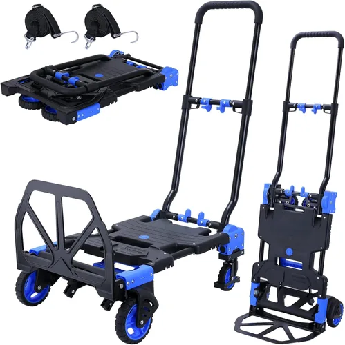 Vista 9 de JJSMKCH Carrito de mano plegable 2 en 1 con cesta plegable A-azul