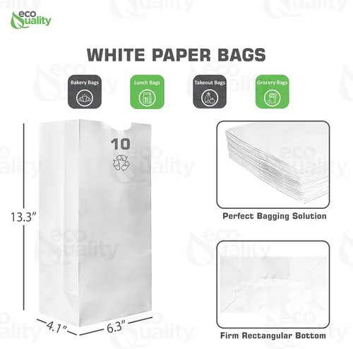 Vista 3 de EcoQuality Bolsas de papel blanco kraft – Capacidad de 10 libras, bolsas de almuerzo #10 (paquete de 100)