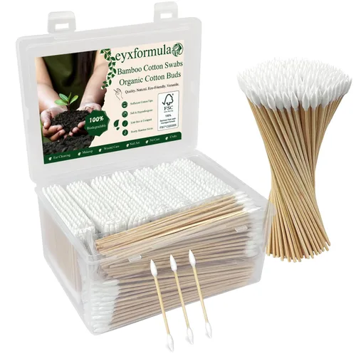Vista 10 de 800 Hisopos de Algodón de Bambú - Bastoncillos de Algodón Orgánico Natural con Puntas Dobles, Hipoalergénicos, Hisopos Biodegradables para Limpieza