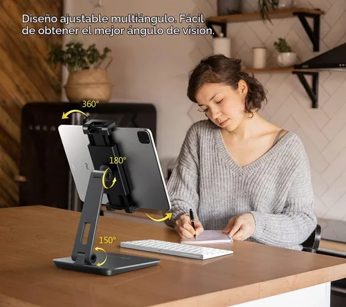 Vista 3 de Soporte para iPad, aleación de aluminio pesado multiángulo plegable para tableta de 4.7 a 13 pulgadas, Surface Pro Series, iPad Series, Pro, Mini