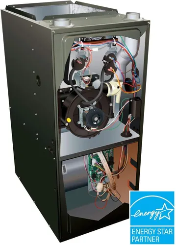 Vista 2 de Goodman 120,000 BTU 96% de eficiencia, horno de flujo ascendente/horizontal de dos etapas y velocidad múltiple Modelo: (GR9T961205DN) El gabinete es