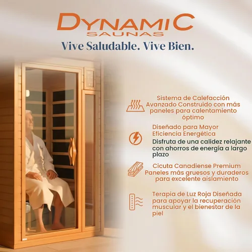 Vista 3 de DYNAMIC SAUNAS Barcelona - Sauna de infrarrojos lejanos de baja EMF para 1 a 2 personas con terapia de luz roja y altavoces Bluetooth Sauna