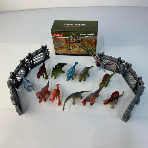 Vista 7 de Oriate 12 piezas Mini Figuras de Dinosaurios para Niños de 3-5 y 5-7 años, juego de captura y escape del mundo de los dinosaurios, incluye 6 vallas