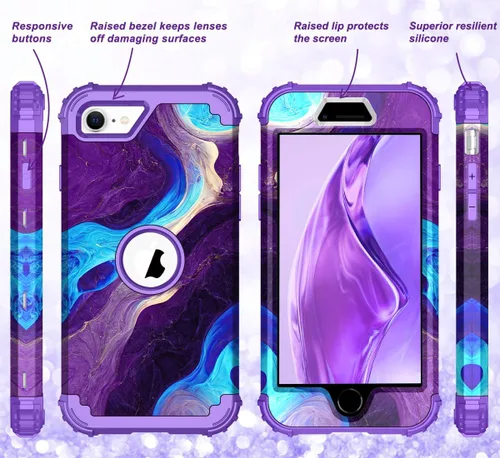 Vista 6 de Hocase Funda para iPhone SE 2022/2020, resistente a prueba de golpes, de plástico duro+goma de silicona, funda protectora híbrida para iPhone SE