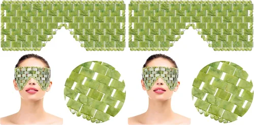 Vista 8 de SATINIOR - Máscara de Ojos de Piedra de Jade - Antifaz de Jade para Uso en Frío o Calor, Máscara Facial Verde para Dormir, Cubierta Relajante