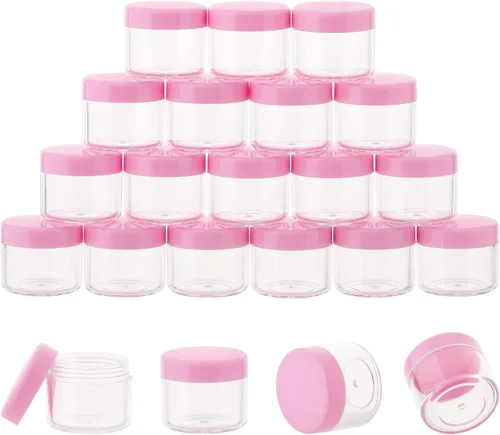 Vista 11 de Tarros cosméticos de plástico de 0.71 oz con tapas, 20 recipientes pequeños para cosméticos, recipientes de muestra de tamaño de viaje, tarros