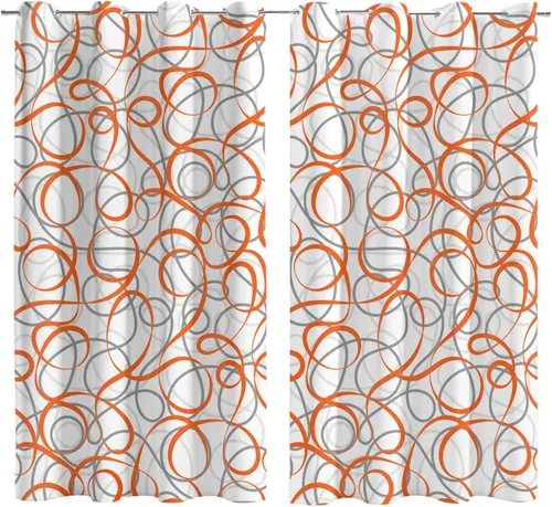 Vista 7 de Cortinas Geométricas Naranja Gris Blanco 2 Juegos de Paneles Patrón de Arte Moderno de Línea Abstracta Tratamientos para Ventanas Oscurecimiento