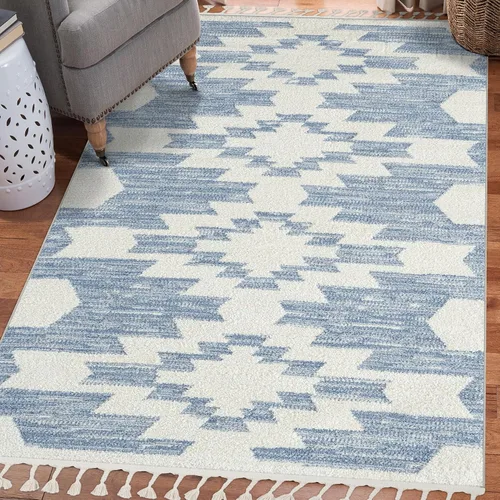 Vista 10 de LUXE WEAVERS Ibiza Collection 8068 - Alfombra geométrica suroeste, color azul, 5 x 7