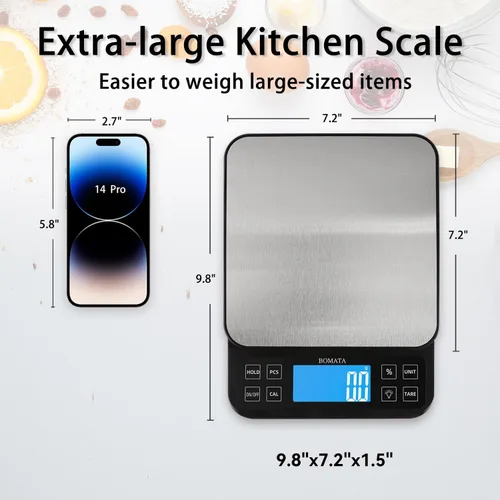 Vista 2 de BOMATA Báscula de cocina grande con alta precisión de 0.1 g/0.001 oz, báscula de panadería de 5 kg/11 lb con % de función de porcentaje, recargable