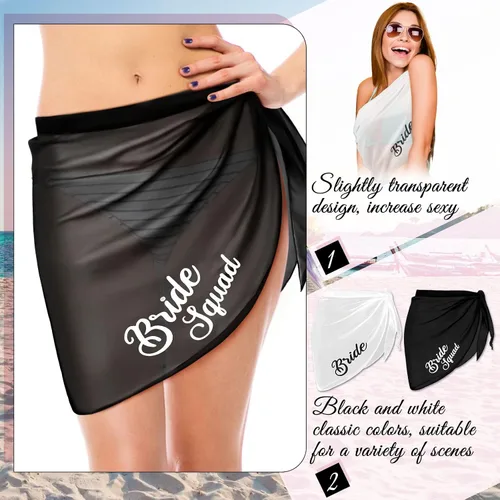 Vista 3 de Jiuguva Pareo para cubrir el bikini de novia, pareo para mujer, traje de baño para novia, boda, gasa, blanco y negro, Blanco, Negro