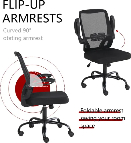 Vista 4 de Silla de oficina de malla ergonómica para el hogar, silla de computadora, reposacabezas ajustable con brazos abatibles, soporte lumbar, silla