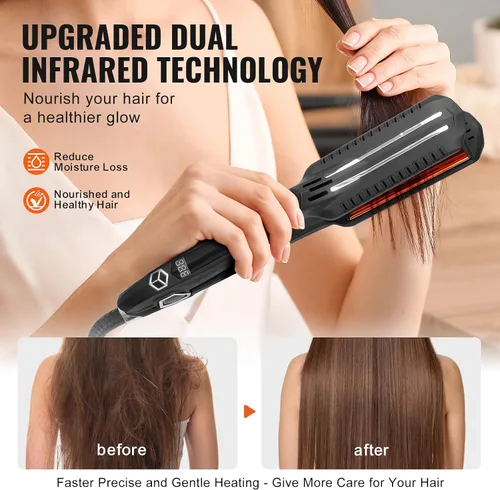 Vista 3 de Happybuy Plancha de pelo de titanio, ¡tu compañero de peinado ideal! Esta plancha de 1.5 pulgadas cuenta con calefacción por infrarrojos, una