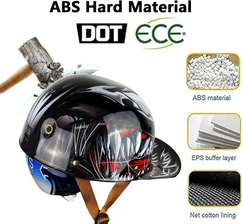 Vista 2 de Casco de motocicleta de cara abierta vintage, gorra de béisbol retro, aprobada por DOT, para hombres y mujeres y adultos, media carcasa con visera