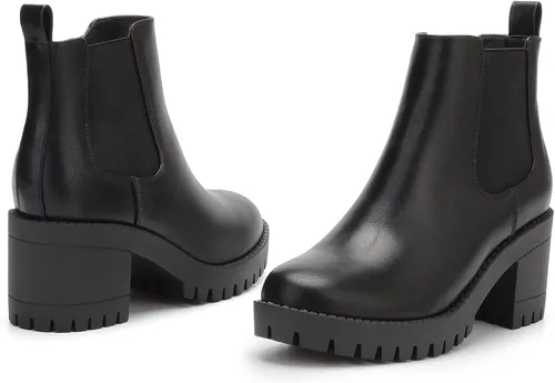 Vista 7 de EETTARO Botas de tobillo de tacón grueso para mujer, suela elástica, botas Chelsea con punta redonda para mujer