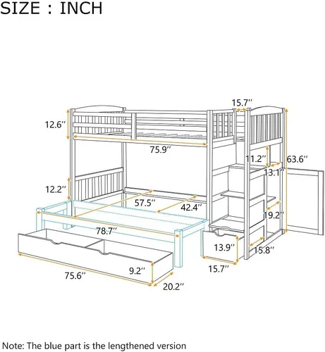 Vista 2 de Harper & Bright Designs Literas con escaleras y cajones de almacenamiento, tamaño individual sobre matrimonial, litera de madera maciza