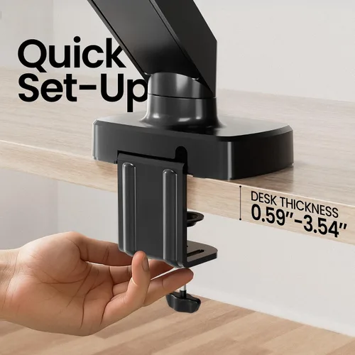 Vista 7 de EVEO Brazo de monitor único premium de 14 a 34 pulgadas, soporte de monitor de resorte de gas ajustable, soporte de escritorio de un solo brazo