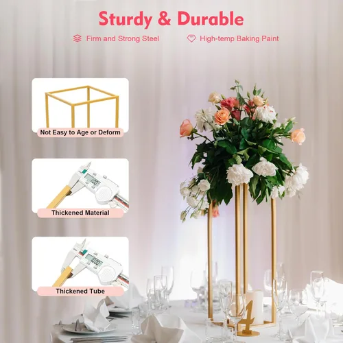 Vista 4 de Soporte de flores de metal para centros de mesa de boda, 4 piezas, soporte de flores de boda dorado, soporte de marco rectangular, soporte