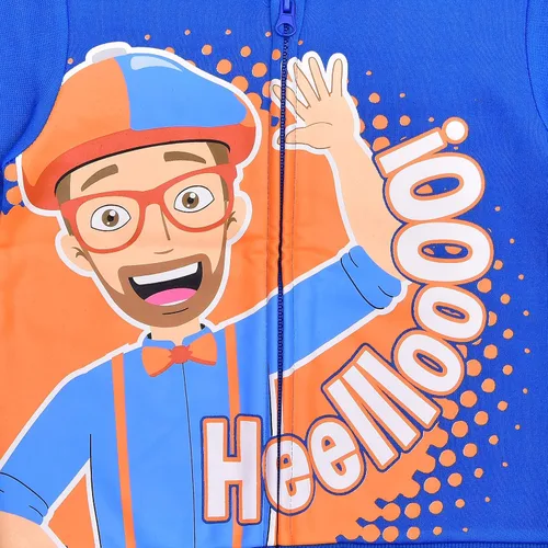 Vista 2 de Blippi Sudadera con capucha con cremallera para niños pequeños y pequeños color azul