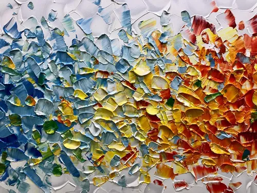 Vista 4 de AMEI Arte, 24 x 48 pulgadas, pintado a mano sobre lienzo, fondo blanco colorido, pinturas al óleo abstractas, arte de pared multicolor, madera
