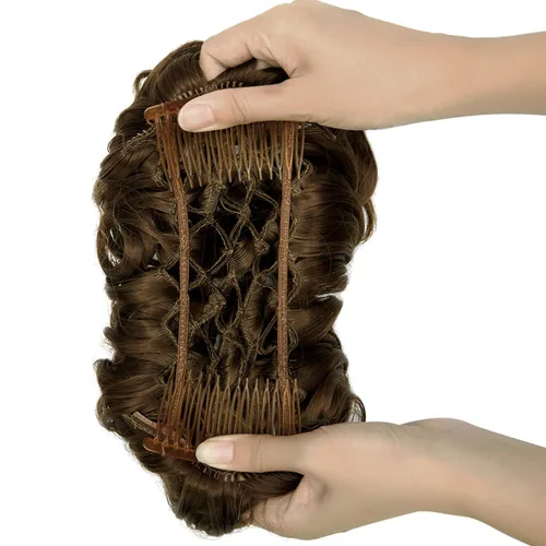 Vista 4 de Extensiones de moño de cabello rizado desordenado, moño updo, chignons fáciles de estirar, extensiones de cola de caballo