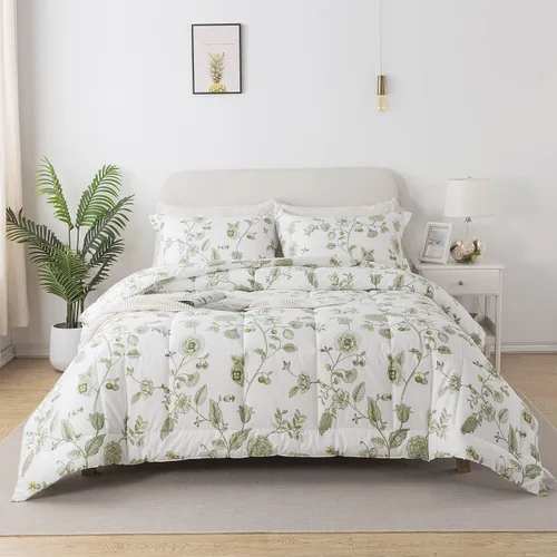 Vista 10 de Lemfux Juego de funda de edredón de algodón tamaño individual de 3 piezas con estampado de plumas de algodón blanco, juego de funda de edredón