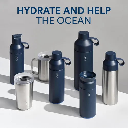Vista 7 de Ocean Bottle Botella de agua original de acero inoxidable de 17 onzas, reutilizable y sostenible, mantiene las bebidas frías y calientes, regalo