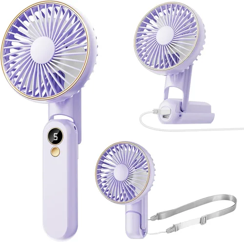 Vista 8 de Ventilador de mano portátil, [hasta 15 horas de trabajo] Ventiladores personales plegables de 180°, mini ventilador de mano recargable por USB