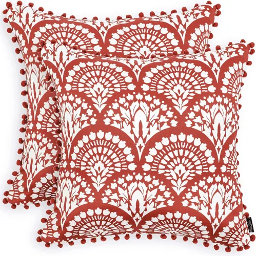 Vista 12 de Royal Blaze Juego de 2 fundas de almohada de satén suave de 18 x 18 pulgadas con pompones florales de color burdeos Grace Floral Borgoña