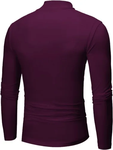 Vista 5 de Camisetas negras para hombre 2023 de manga larga cuello alto cálido suéter casual suave cómodo sólido Mock Pullover Undershirt