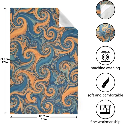 Vista 3 de Retro Swirls - Juego de 6 paños de cocina absorbentes de 28 x 18 pulgadas, color naranja y azul
