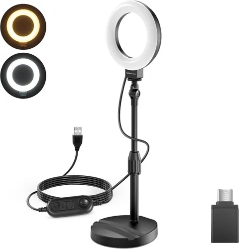 Vista 11 de NEEWER BR60 - Anillo de luz básico de 5 pulgadas para iluminación de videoconferencia, kit de luz con clip con soporte de trípode de escritorio