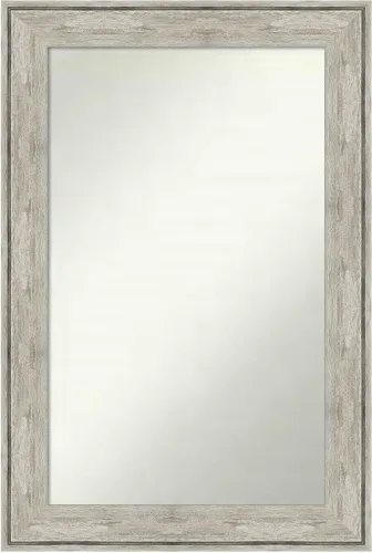 Vista 342 de Amanti Art Espejo de baño plateado para sobre el fregadero, 28 x 37 pulgadas, elegante espejo rectangular de peltre cepillado, marco de madera