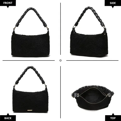 Vista 3 de Like Dreams Bolso de mano suave de sherpa con asa superior de piel vegana para mujer, niña, adolescente, moda de invierno
