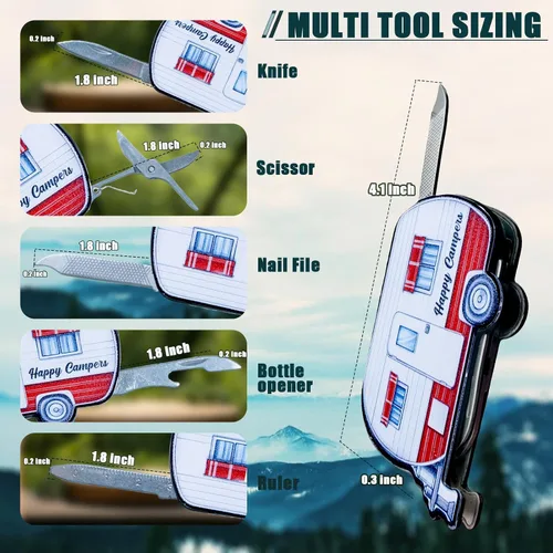 Vista 5 de Multiherramienta 5 en 1, multiherramienta de acero inoxidable con cuchillo de bolsillo, tijeras, abridor de botellas, lima de uñas, regla, mini
