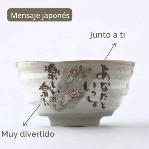 Vista 4 de Tazones de arroz japoneses, cuencos de sopa Miso, diseño de conejo, juego de 2, 4.5 pulgadas Conejito