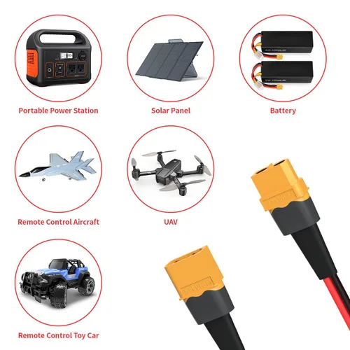 Vista 7 de ELFCULB Cable de extensión XT60 de 10 AWG de 0.5 pies, conector hembra a macho XT60 para batería RC, estación de energía portátil, panel solar
