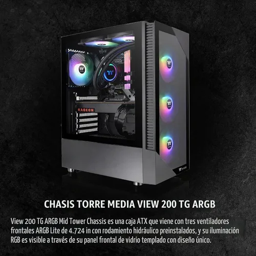 Vista 2 de Thermaltake View 200 TG ARGB Motherboard Sync ATX Caja de computadora de torre media de vidrio templado con ventilador ARGB frontal de 0.118 x 4.724