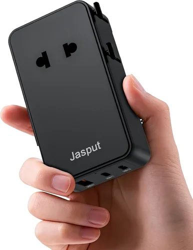 Vista 10 de Jasput Adaptador de viaje universal de 25 W, mini adaptador ultrafino con 2 USB-C y 1 USB-A, carga rápida para teléfonos inteligentes, tabletas