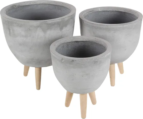 Vista 23 de CosmoLiving by Cosmopolitan - Maceta geométrica de óxido de magnesio para interiores y exteriores, maceta hexagonal grande con patas de madera