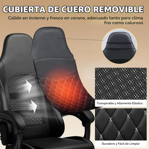 Vista 4 de GTPLAYER Silla para videojuegos, silla de cuero con respaldo alto y reposapiés, silla de oficina ergonómica de altura ajustable con funda extraíble