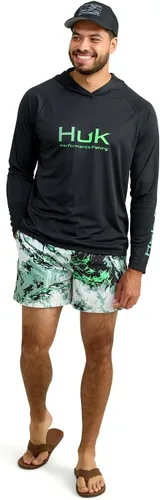 Vista 2 de HUK Mens Pursuit Vented Long Sleeve Hoodie, Fishing Shirt with Hood Negro 2.0