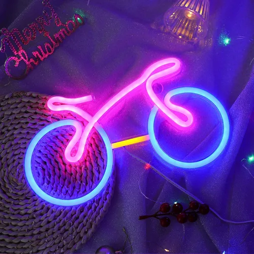 Vista 2 de ENUOLI Letreros de neón para bicicleta para decoración de pared, luces de neón de bicicleta para dormitorio, luz LED para bicicleta con USB