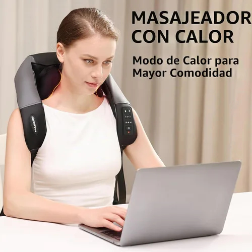 Vista 5 de Masajeador de cuello ajustable de ancho Shiatsu inalámbrico para aliviar el Gris negro