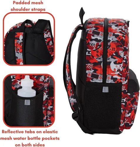 Vista 8 de RALME Juego de mochila para niños, 16 pulgadas, 6 piezas, incluye bolsa de almuerzo plegable, botella de agua, llavero y estuche para lápices, Camo