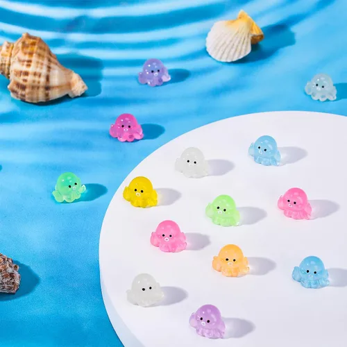 Vista 7 de 120 piezas de mini figuras luminosas de pulpo de resina, pulpo pequeño que brilla en la oscuridad, lindo pulpo en miniatura, adornos para acuario