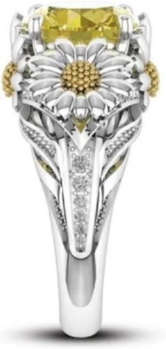 Vista 3 de Lzz Fashion Lady - Anillo de plata de ley 925 de 3,5 quilates, citrino, margarita, circonita cúbica, flor de girasol, anillo de boda, tamaño 6-10